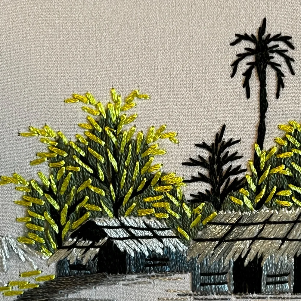 Vietnamese Hand Embroidered Silk Art Framed Still Life Landscape 9.5” X 7” - Picture 10 of 15